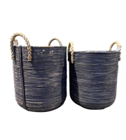 Basket Blue Stripe Rattan