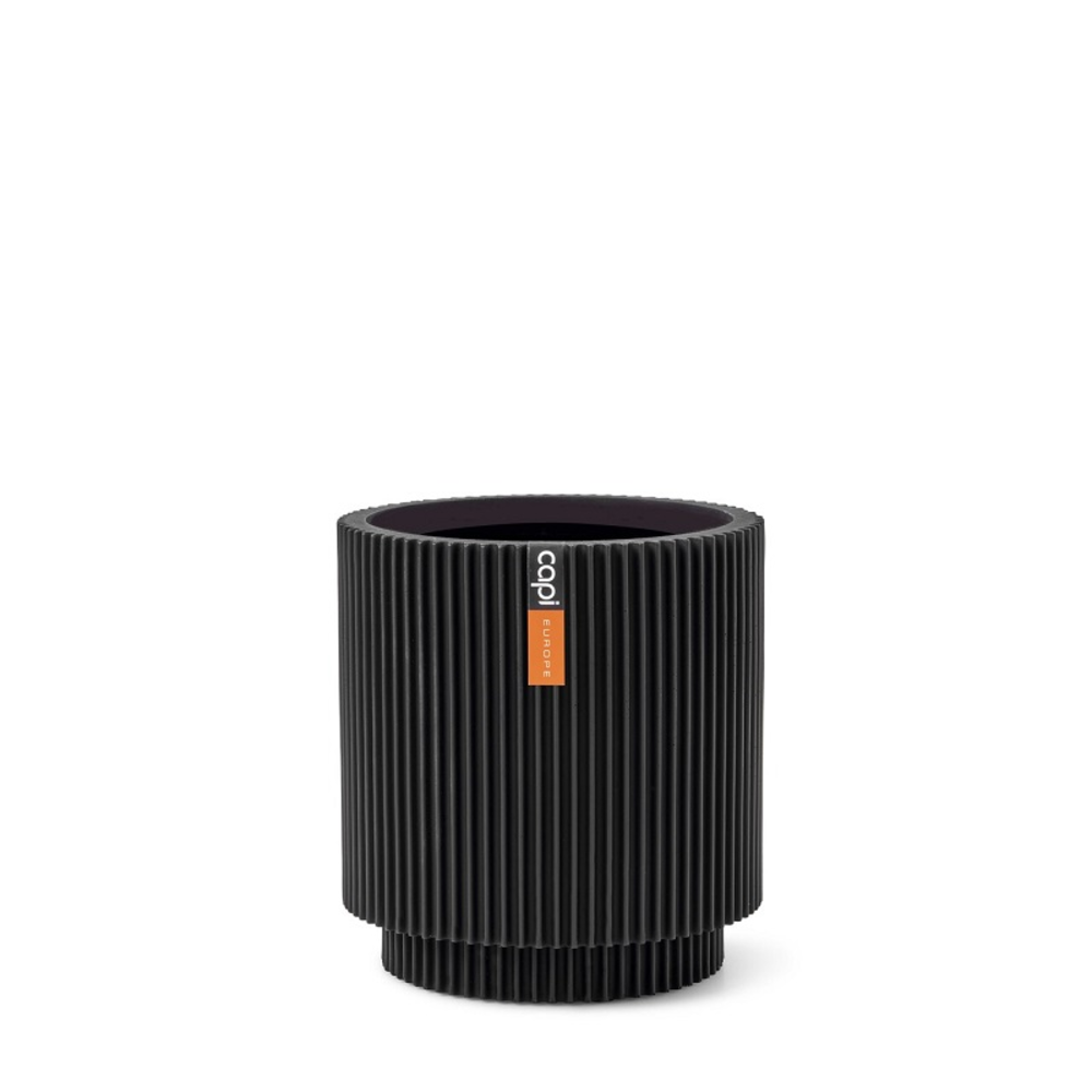 Vase Cylinder Groove Indoor Black.