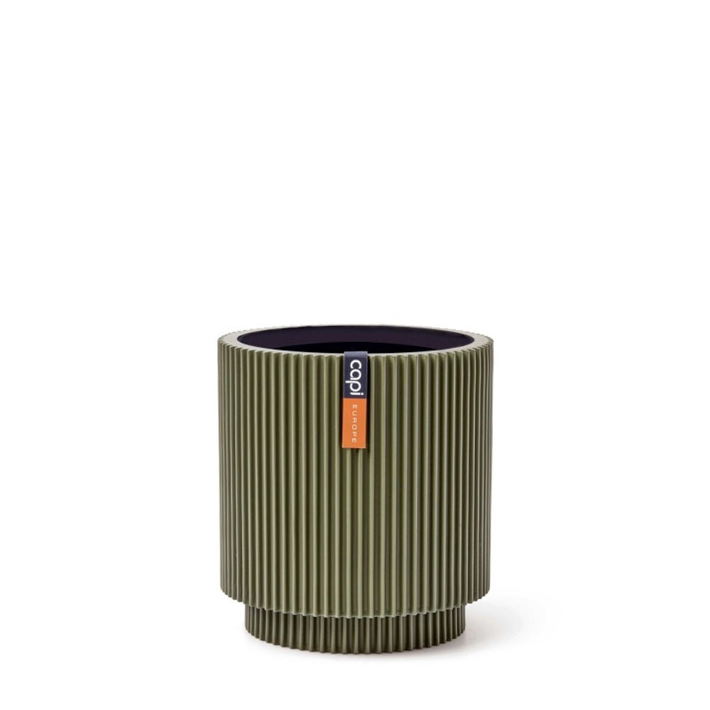 Vase Cylinder Groove Indoor Green.