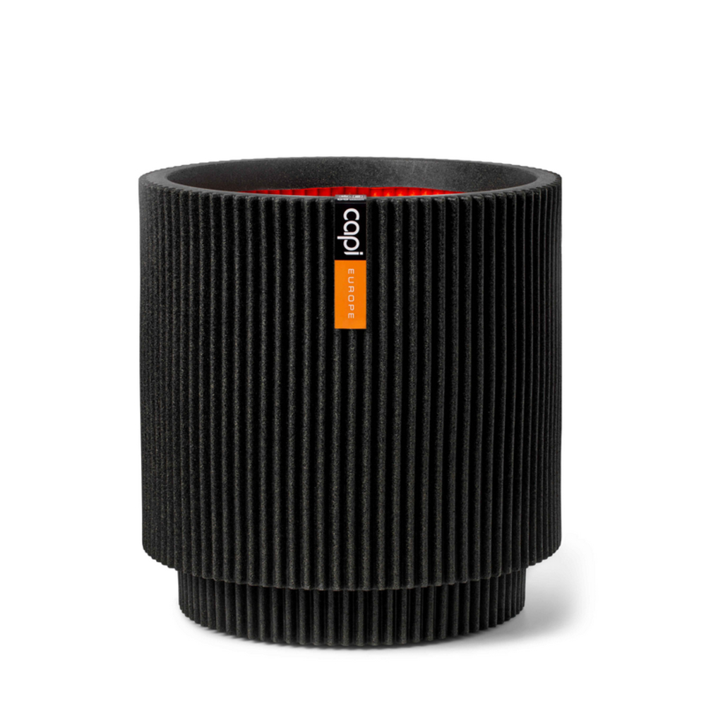 Vase Cylinder Groove Black.