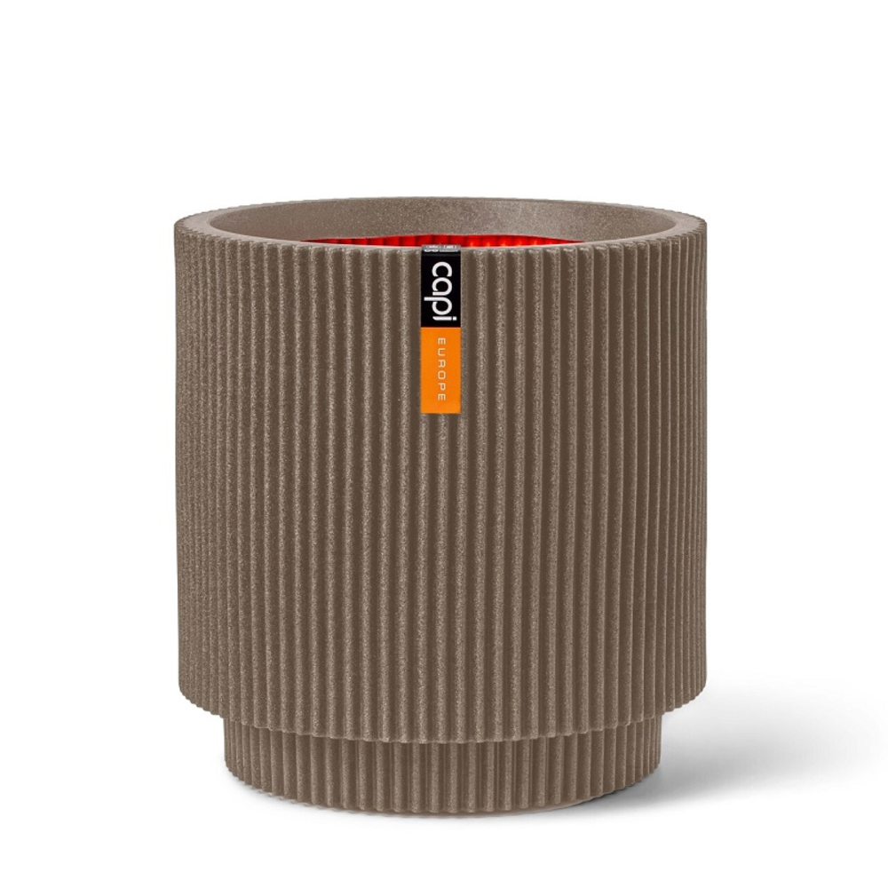 Vase Cylinder Groove Taupe.