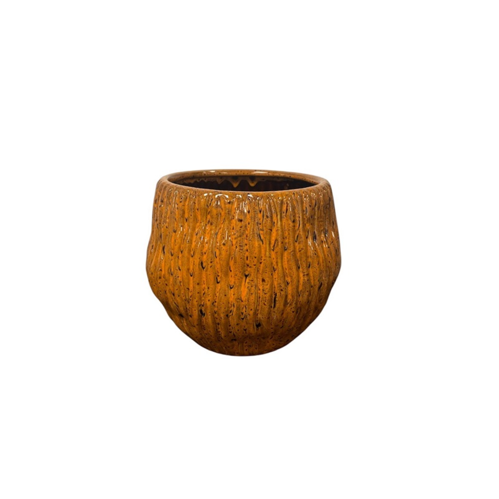 Wave Egg Pot Amber Ceramic.