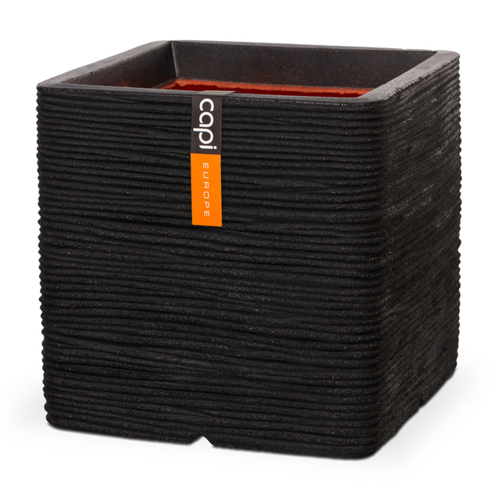 Planter Square Rib Black.
