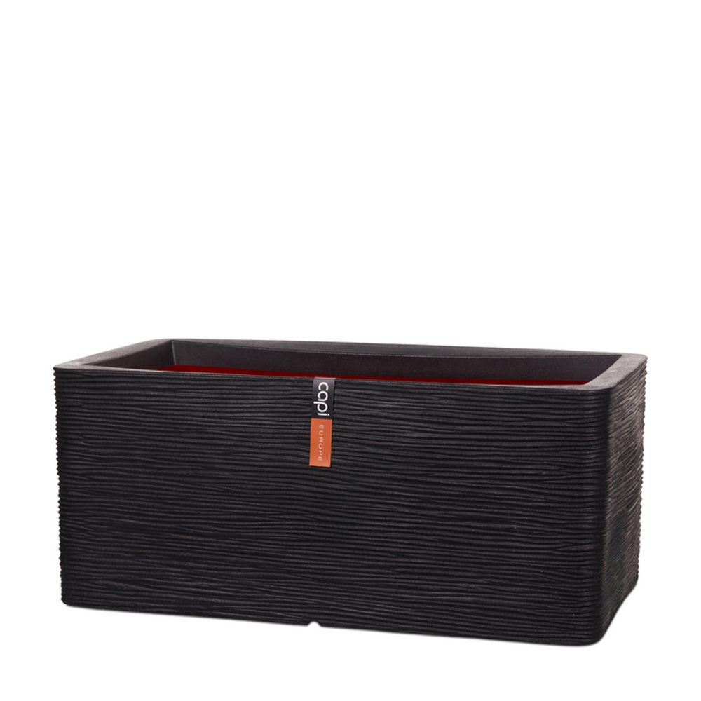 Planter Rectangle Rib Black.