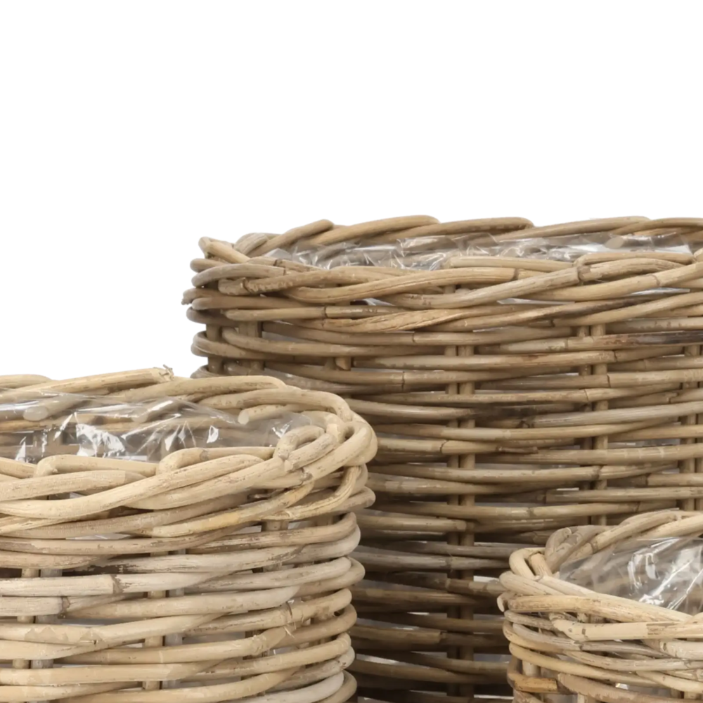 Closeup af Round Cylinder Rattan basket set 3.