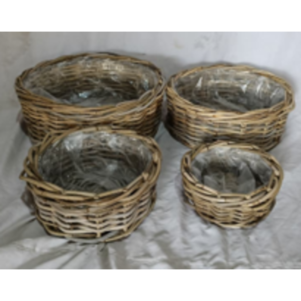Basket Cylin. low Rattan incl. Plastic lining S/4.