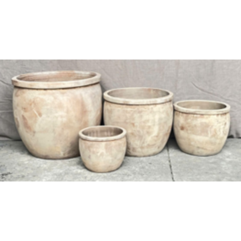 Egg Pot w Collar Antiq Choco Terracotta set 4.