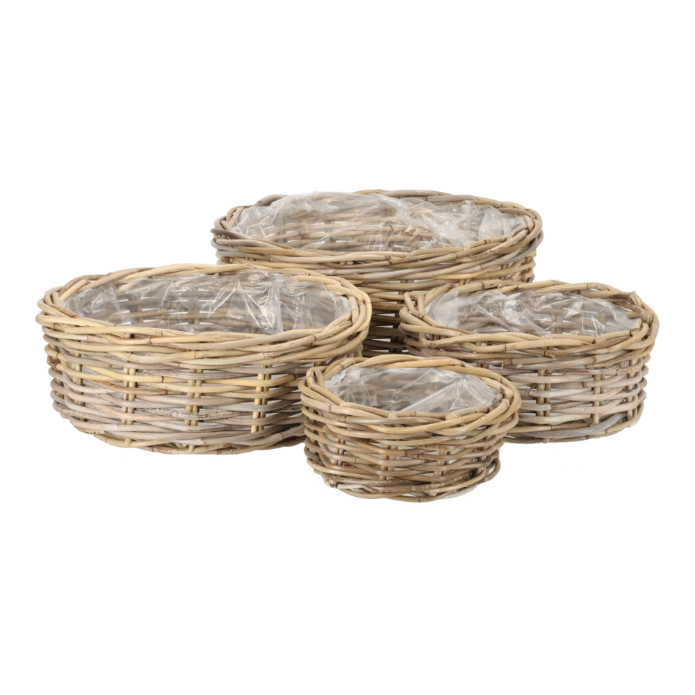 Basket Cylin. low Rattan incl. Plastic lining S/4.