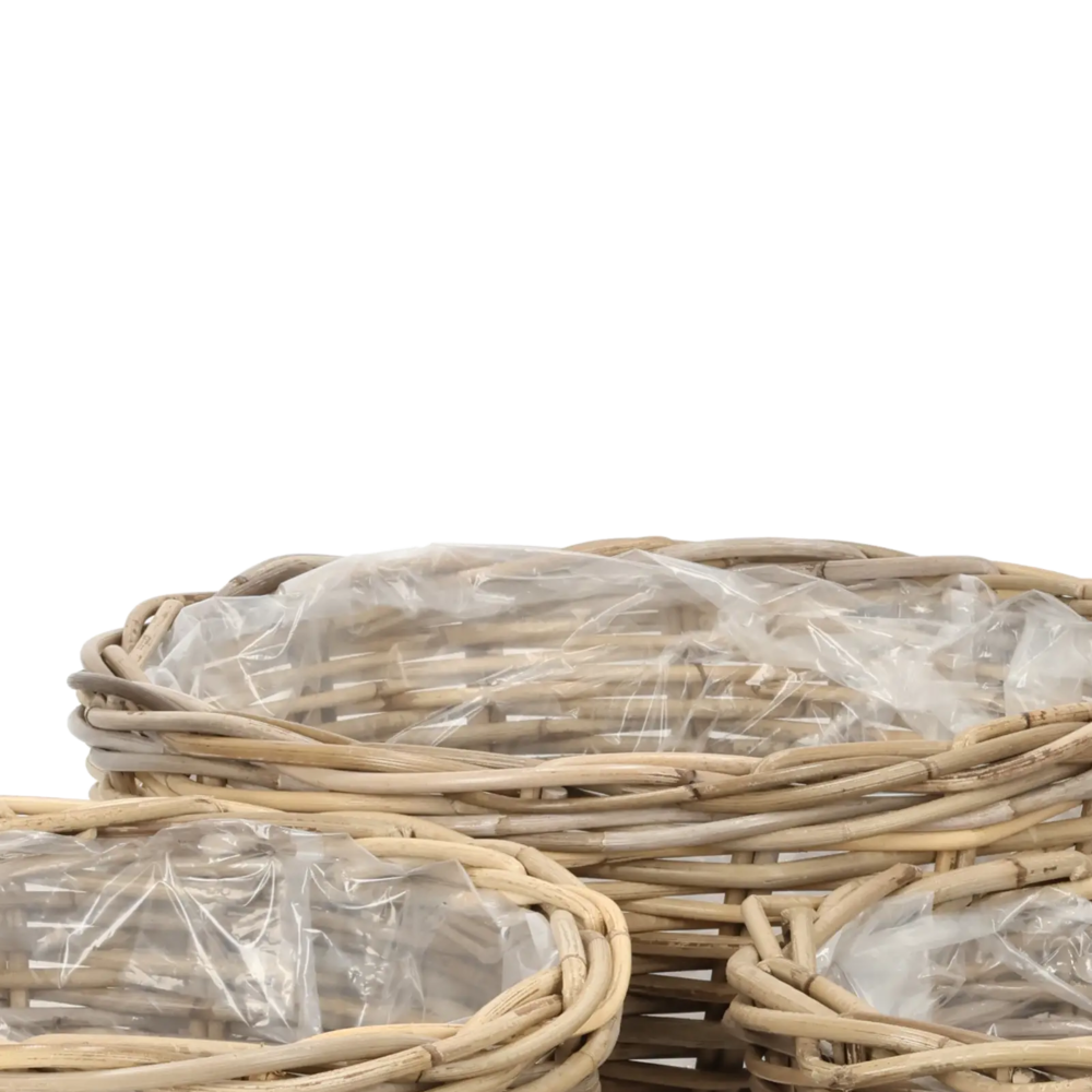 Closeup af Cylin. Basket low Rattan incl. Plastic lining S/4.