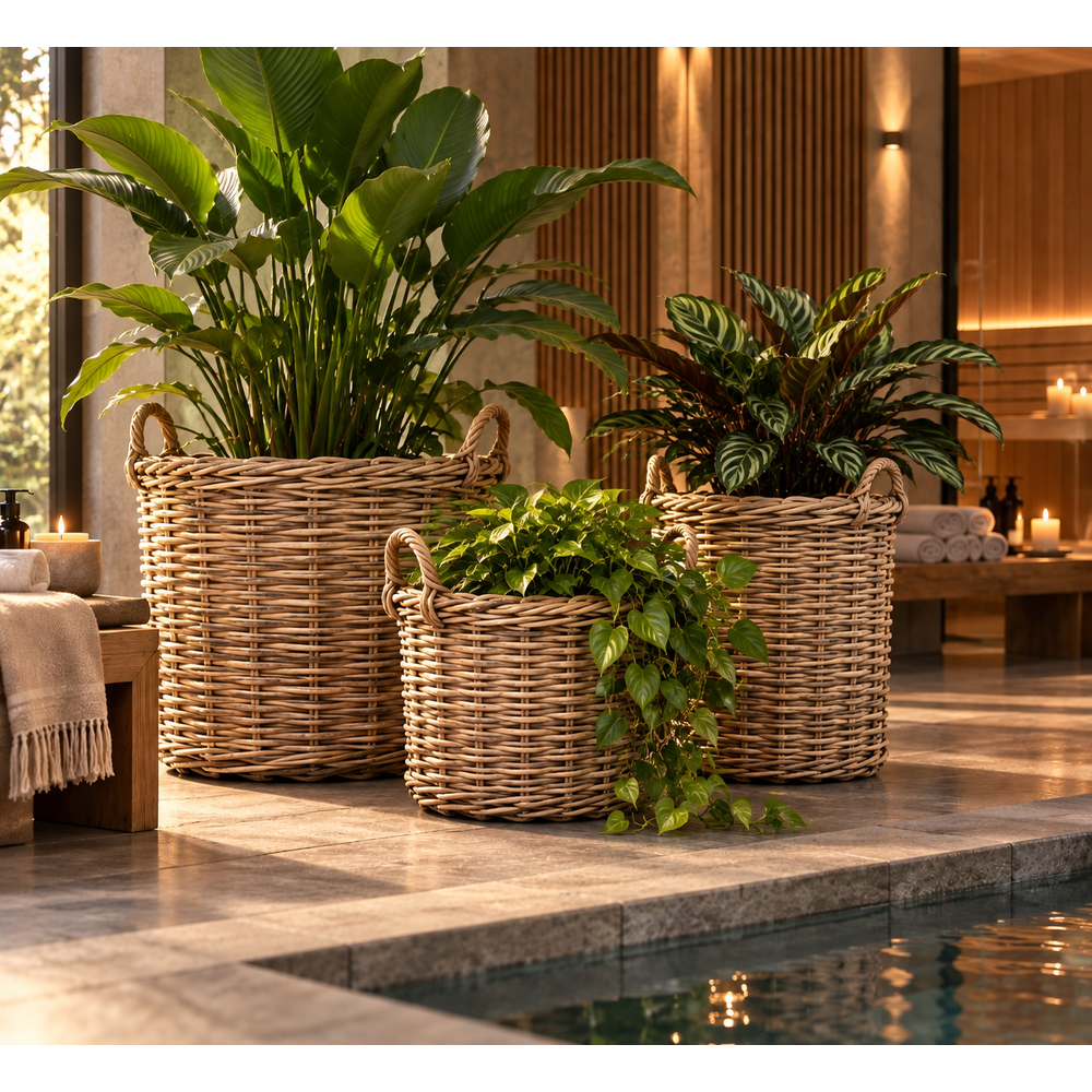 Logbasket Cylinder Rattan Basket w/handles Set 3.