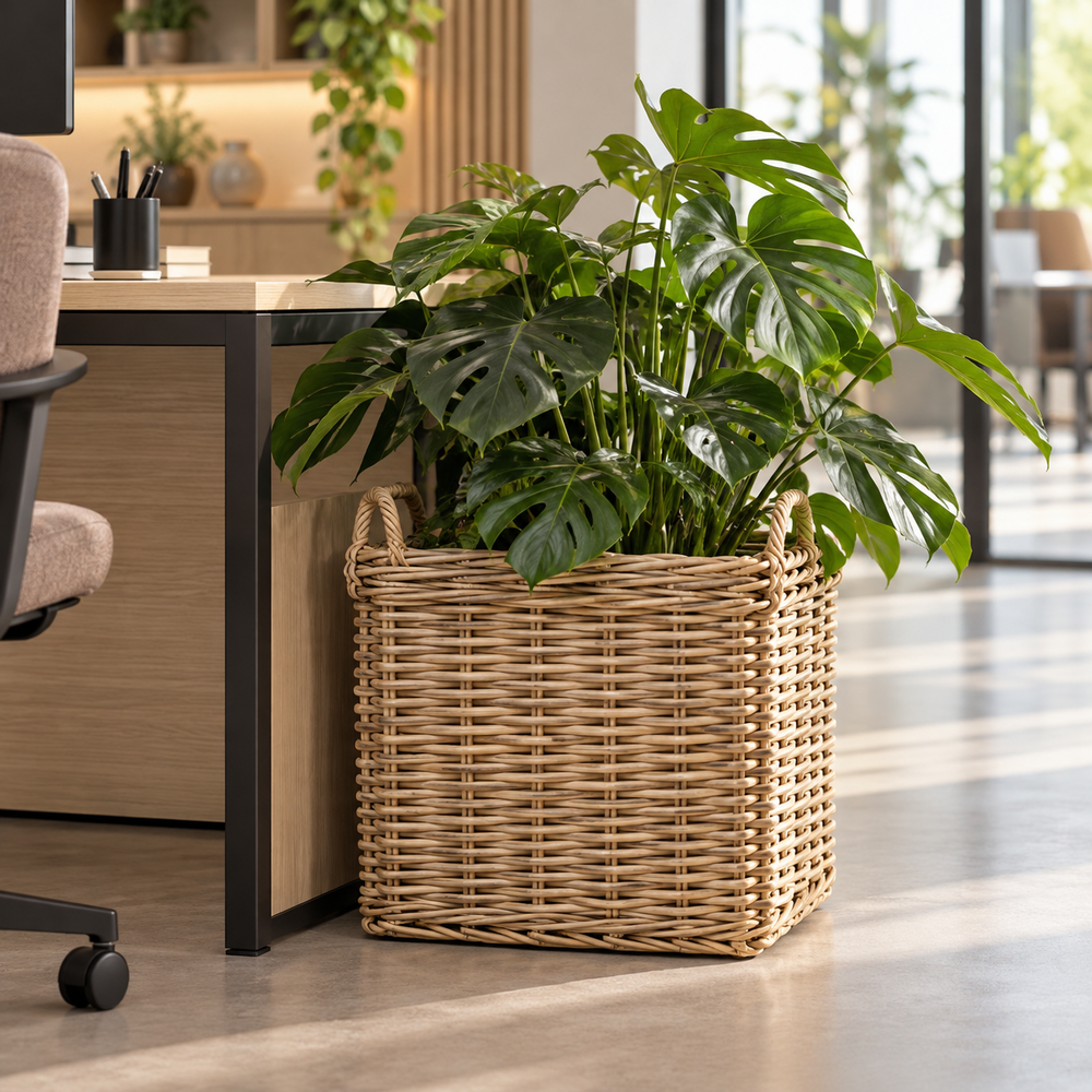 Logbasket Square Rattan Basket w/handles Single.