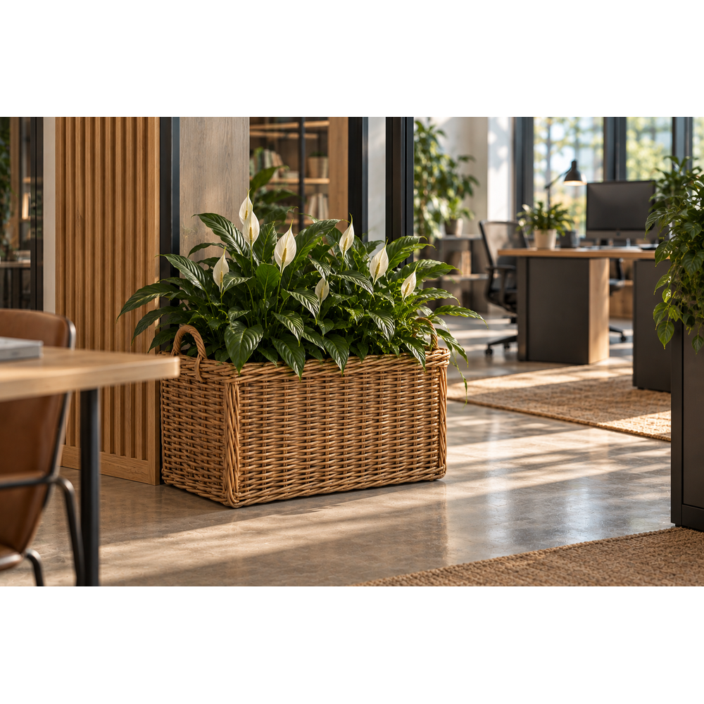 Rectangle Rattan Basket Long Incl. Wheels.